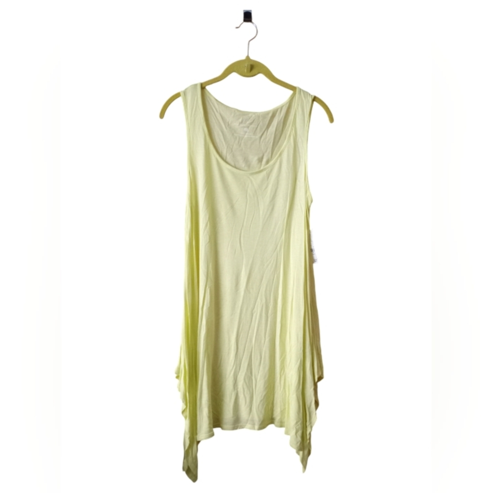 New York & Company Women's Green Sheer Lightweight Tunic SharkBite Hem Medium